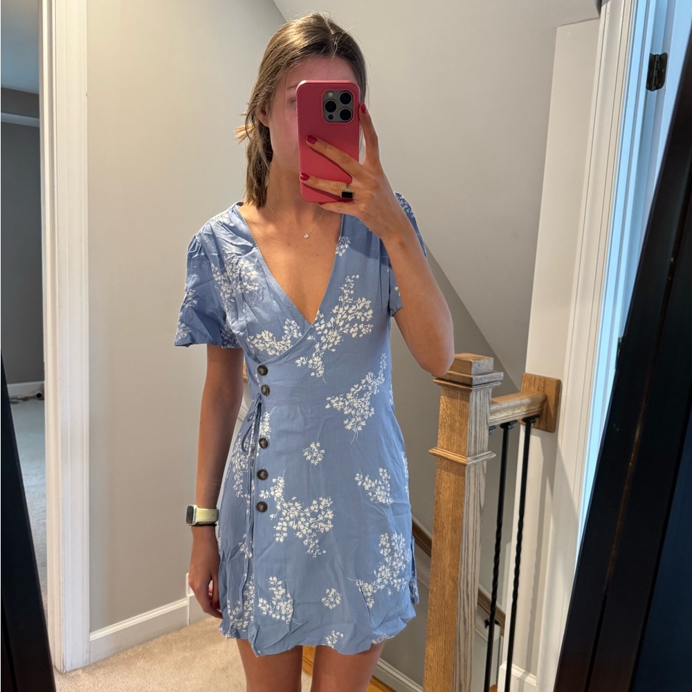 Blue Floral Button-Down Dress